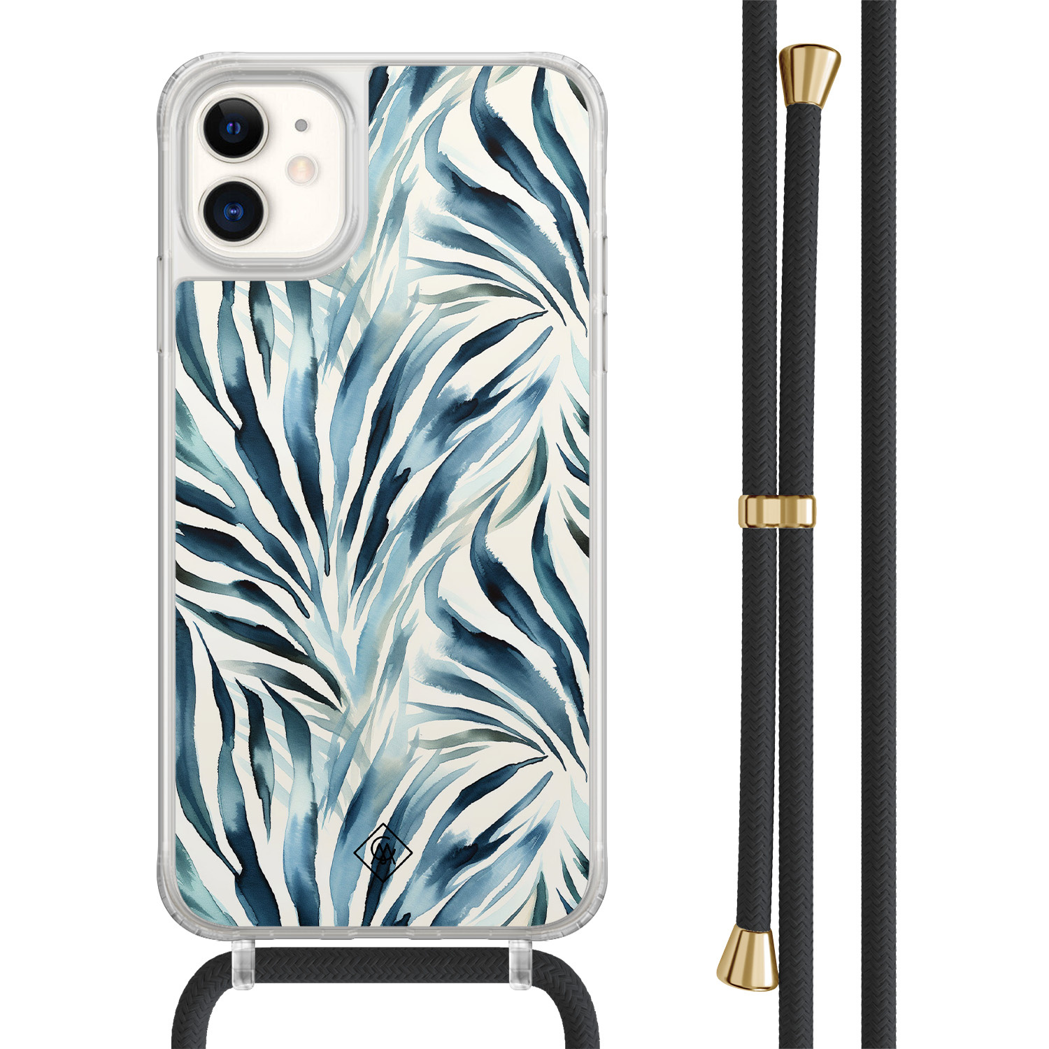 Casimoda® - iPhone 11 hoesje met zwart koord - Japandi waves - Afneembaar koord - TPU/acryl