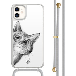 Casimoda iPhone 11 hoesje met grijs koord - Peekaboo kat