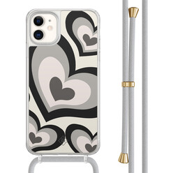 Casimoda iPhone 11 hoesje met grijs koord - Hart swirl zwart