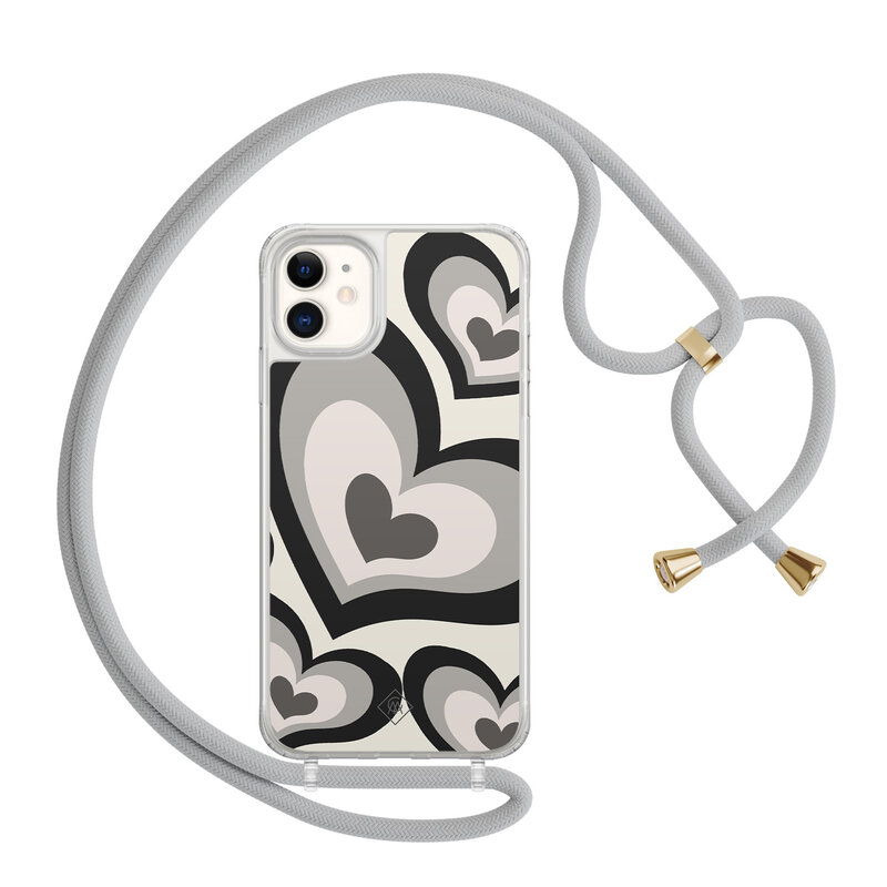 Casimoda iPhone 11 hoesje met grijs koord - Hart swirl zwart