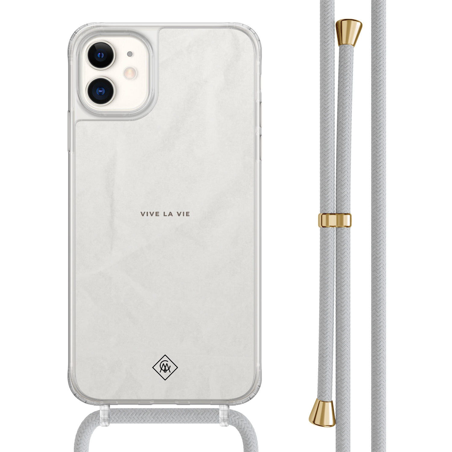 Casimoda® - iPhone 11 hoesje met grijs koord - Vive la vie - Afneembaar koord - TPU/acryl