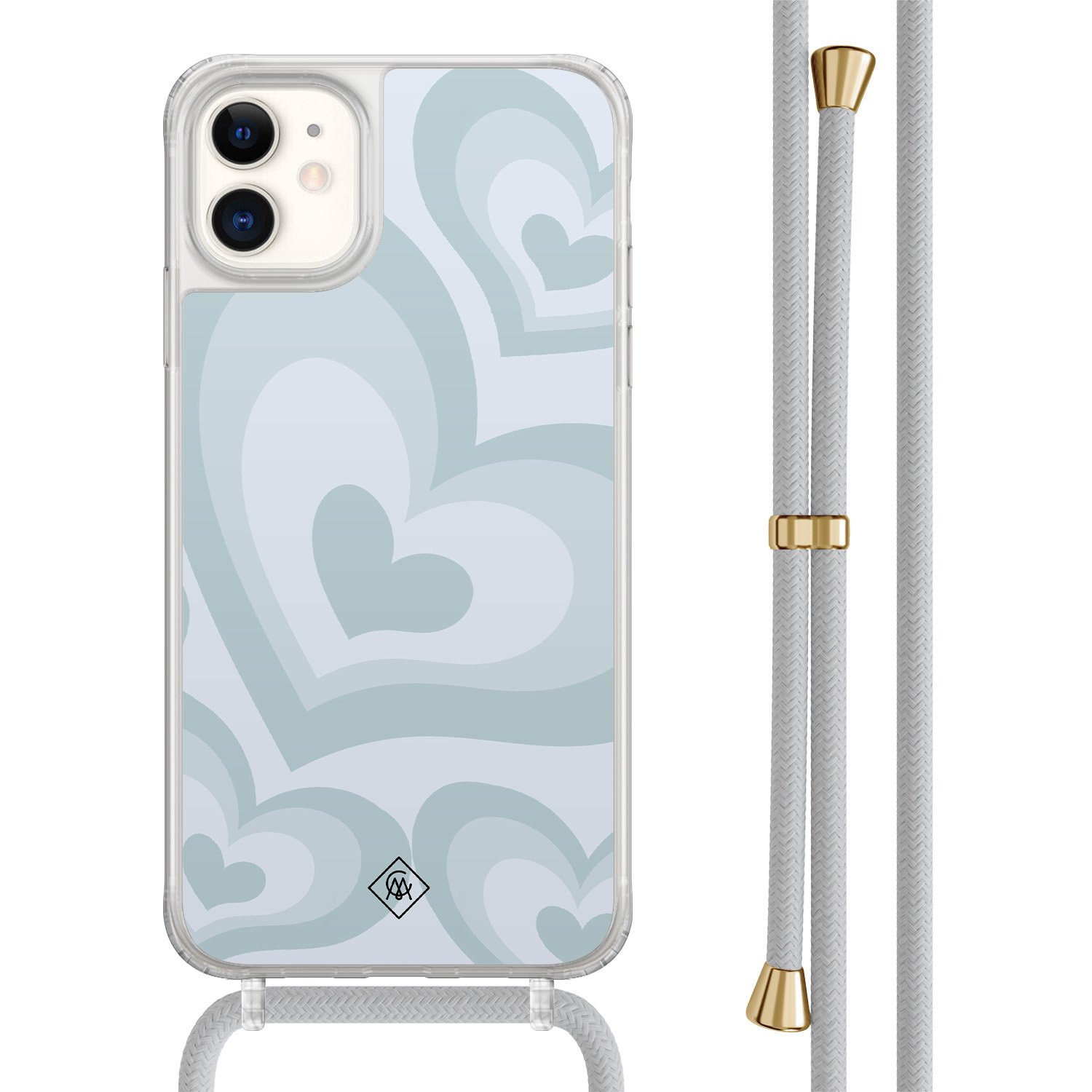 Casimoda® - iPhone 11 hoesje met grijs koord - Hart swirl blauw - Afneembaar koord - TPU/acryl