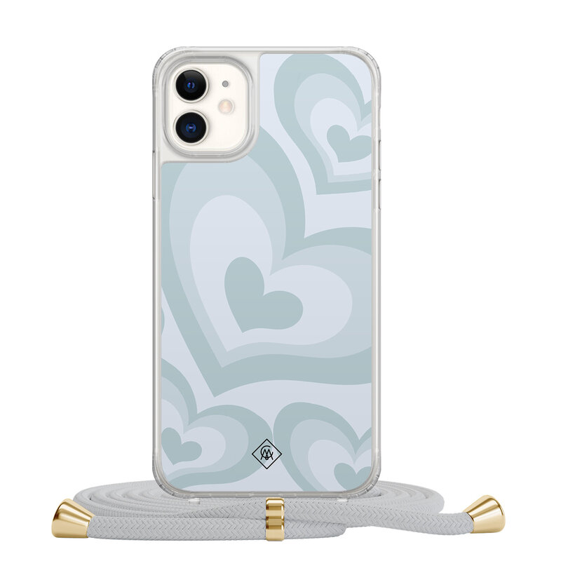 Casimoda iPhone 11 hoesje met grijs koord - Hart swirl blauw