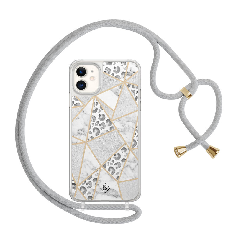 Casimoda iPhone 11 hoesje met grijs koord - Stone & leopard