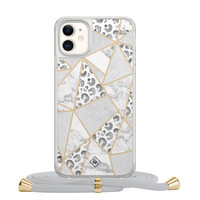 Casimoda iPhone 11 hoesje met grijs koord - Stone & leopard