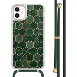 Casimoda iPhone 11 hoesje met mint koord - Kubus groen