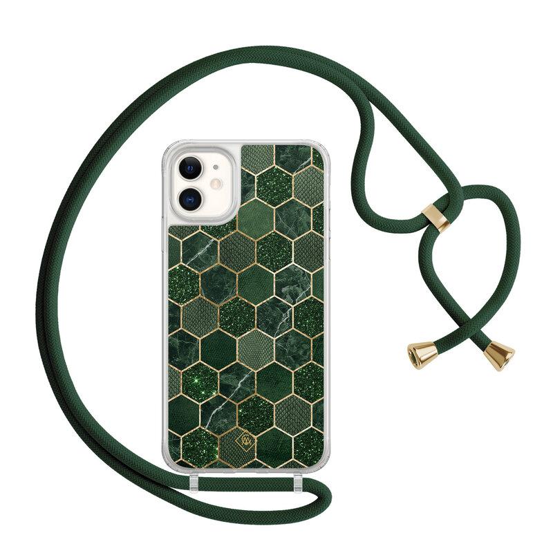 Casimoda iPhone 11 hoesje met mint koord - Kubus groen