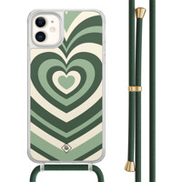 Casimoda iPhone 11 hoesje met groen koord - Hart swirl groen