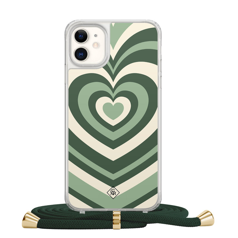 Casimoda iPhone 11 hoesje met groen koord - Hart swirl groen