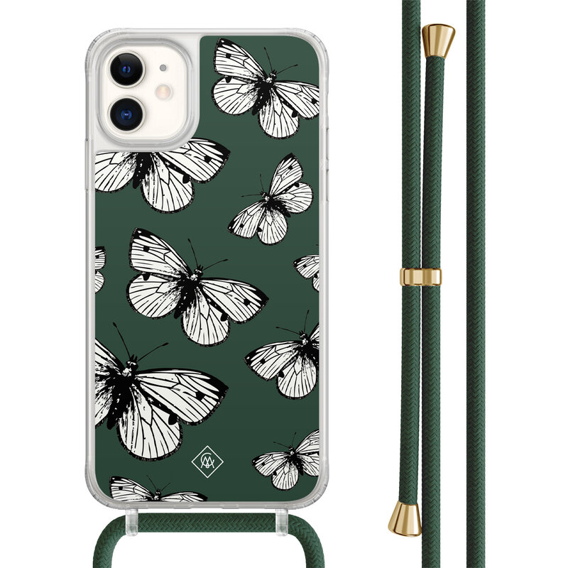 Casimoda iPhone 11 hoesje met groen koord - Vlinders