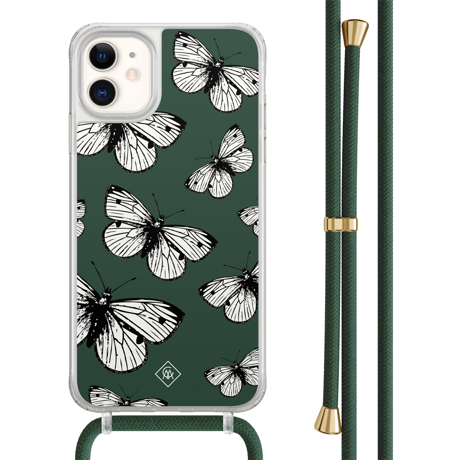 iPhone 11 hoesje met groen koord Vlinders