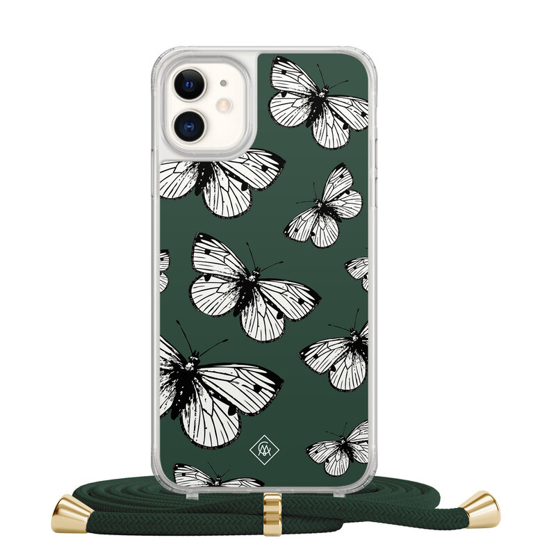 Casimoda iPhone 11 hoesje met groen koord - Vlinders