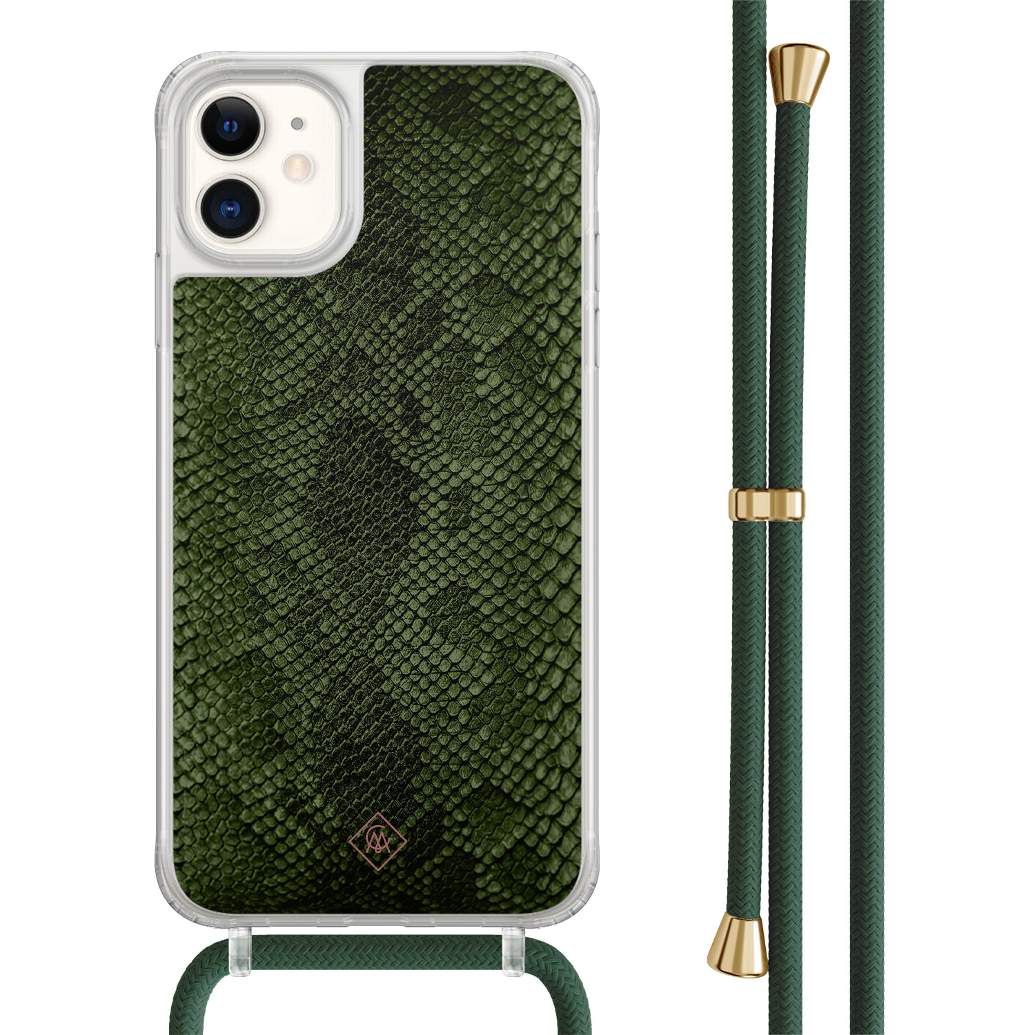 Casimoda® - iPhone 11 hoesje met groen koord - Snake mix - Afneembaar koord - TPU/acryl