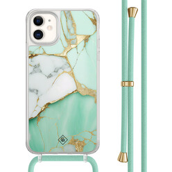 Casimoda iPhone 11 hoesje met mint koord - Marmer mintgroen