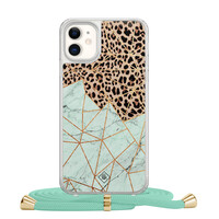 Casimoda iPhone 11 hoesje met mint koord - Luipaard marmer mint