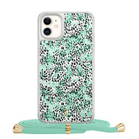 Casimoda iPhone 11 hoesje met mint koord - Luipaard mint