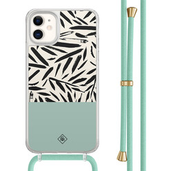 Casimoda iPhone 11 hoesje met mint koord - Abstract mint palms