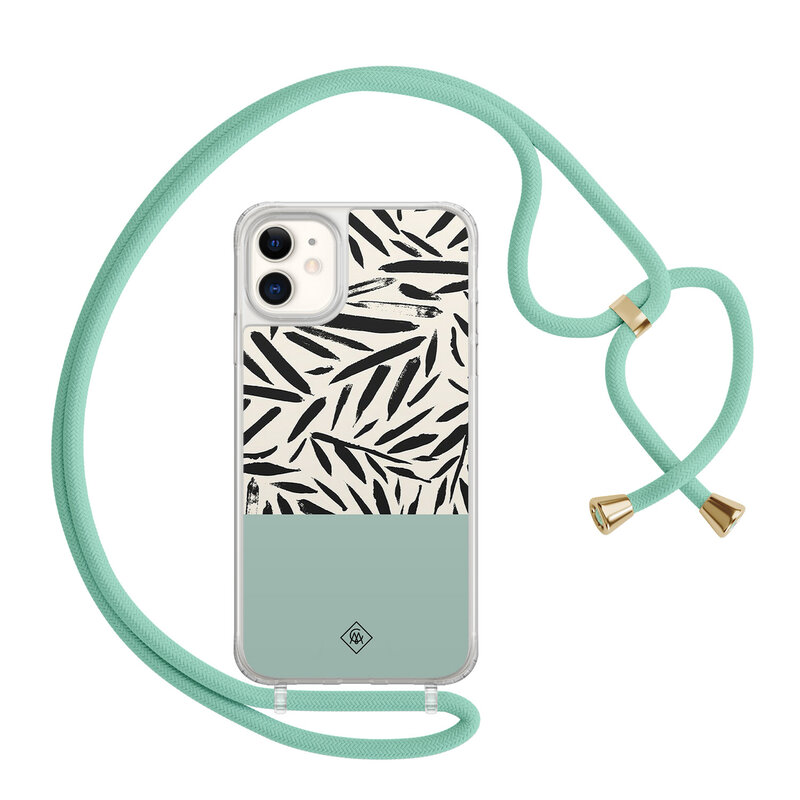 Casimoda iPhone 11 hoesje met mint koord - Abstract mint palms