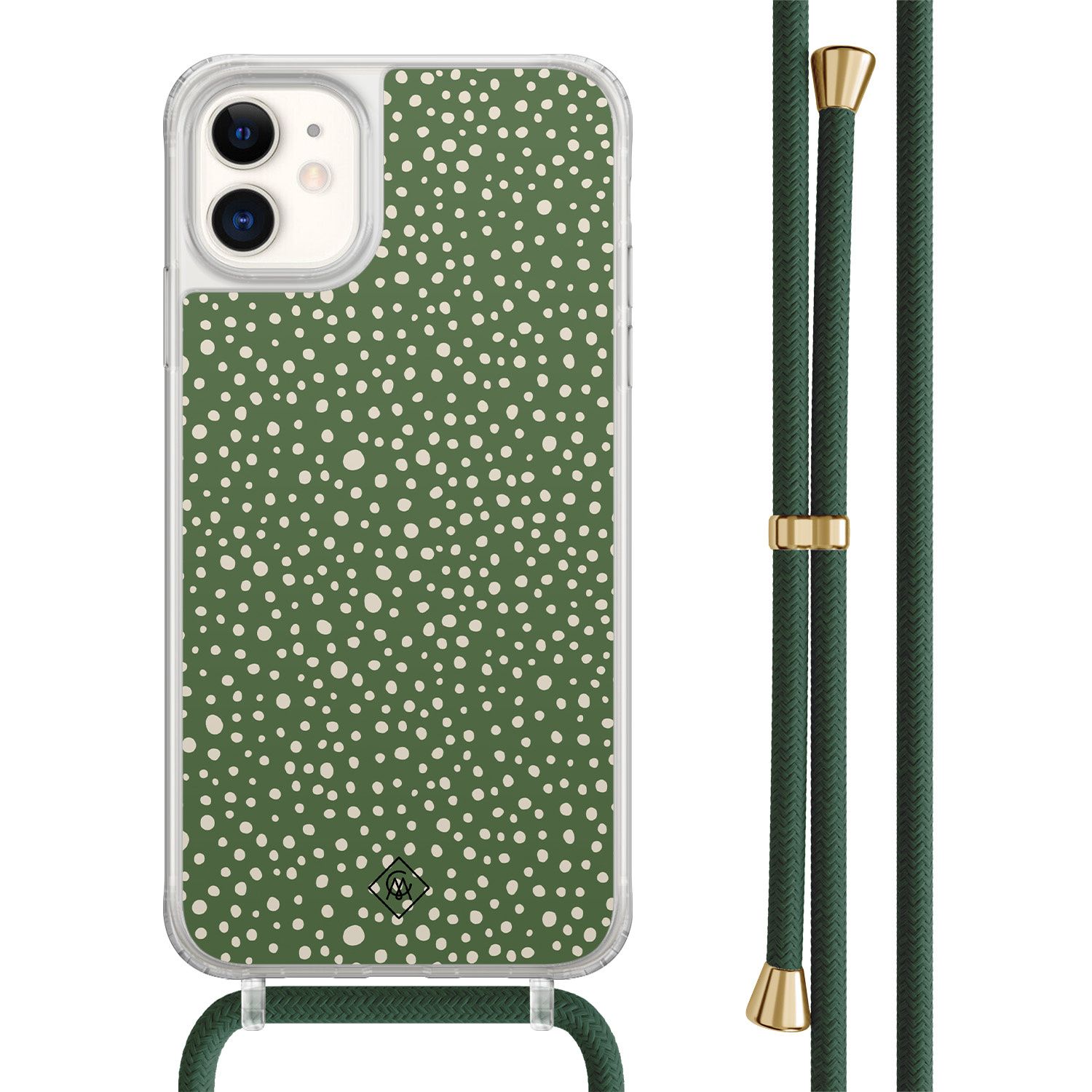 Casimoda® - iPhone 11 hoesje met groen koord - Green dots - Afneembaar koord - TPU/acryl