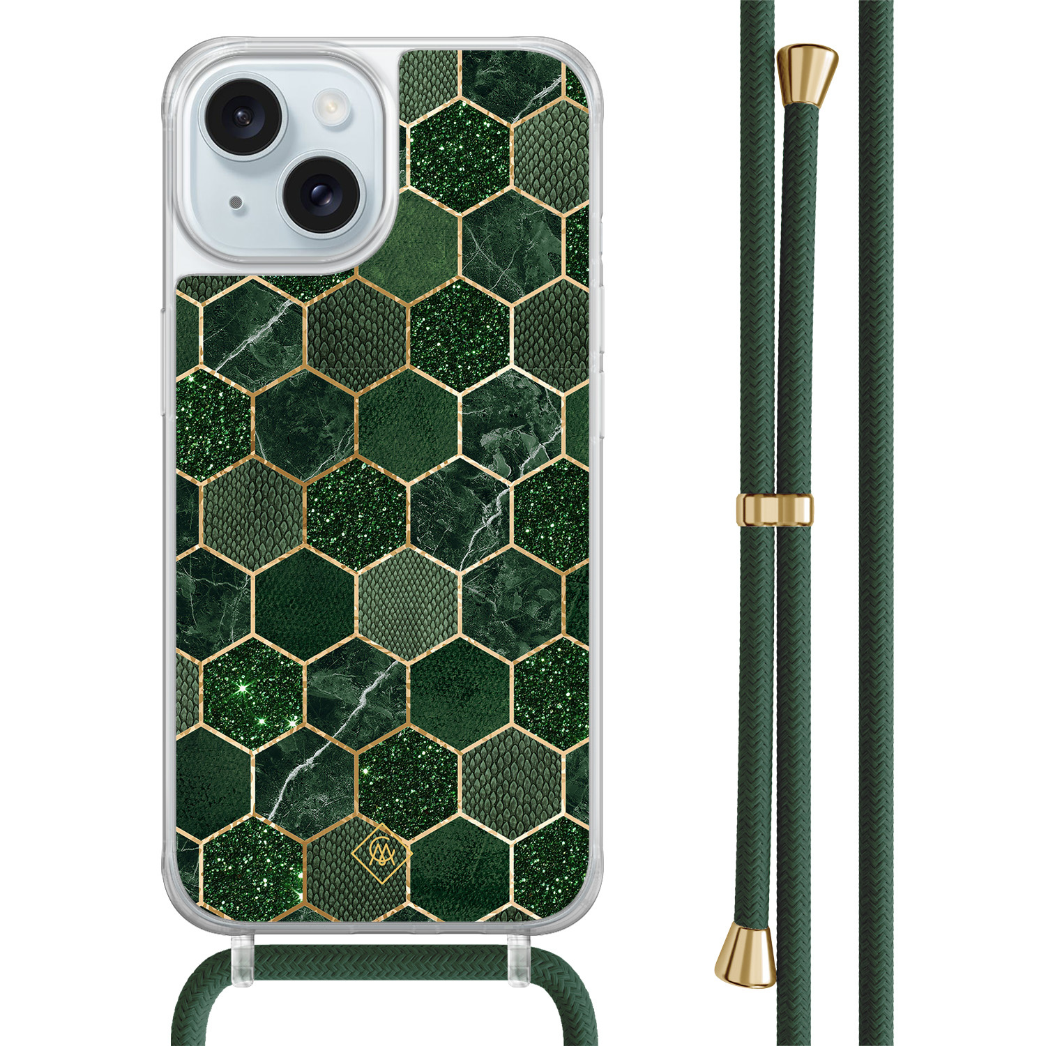 iPhone 15 hoesje met groen koord - Kubus groen