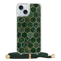 Casimoda iPhone 15 hoesje met groen koord - Kubus groen