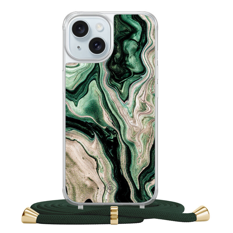 Casimoda iPhone 15 hoesje met groen koord - Green waves