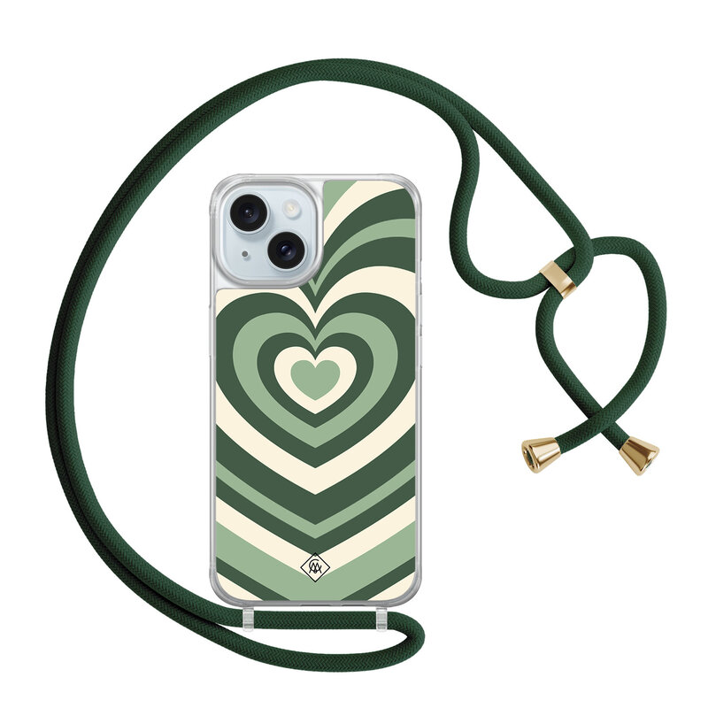 Casimoda iPhone 15 hoesje met groen koord - Hart swirl groen