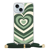 Casimoda iPhone 15 hoesje met groen koord - Hart swirl groen