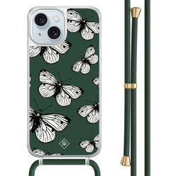 Casimoda iPhone 15 hoesje met groen koord - Vlinders