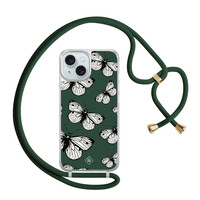 Casimoda iPhone 15 hoesje met groen koord - Vlinders