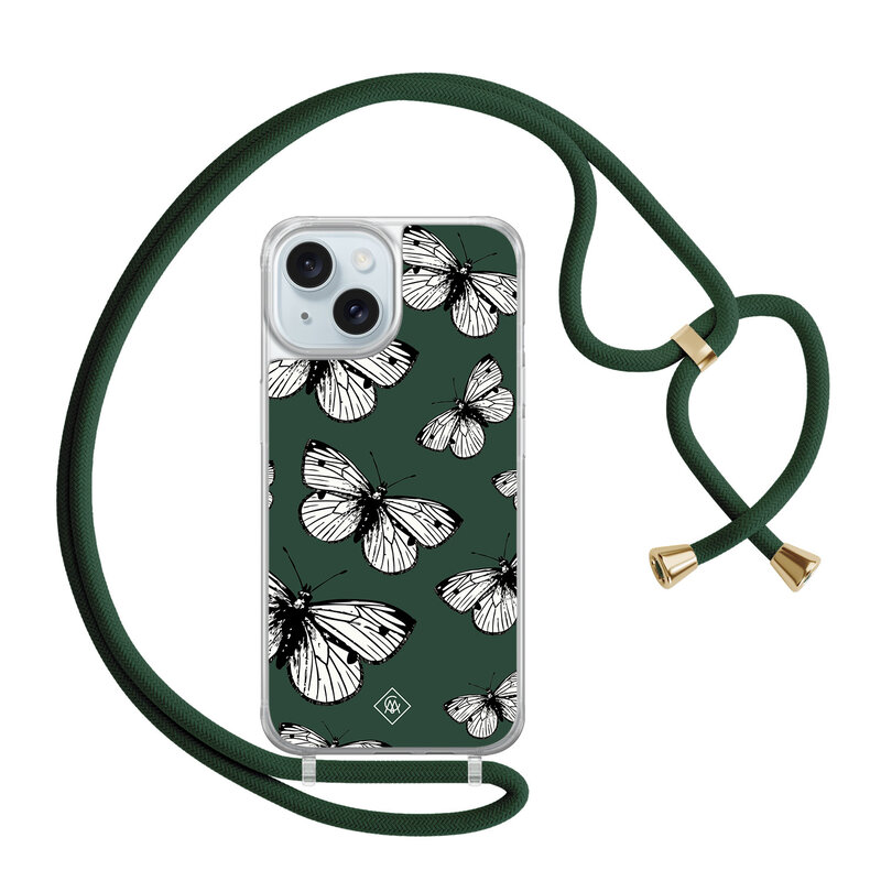 Casimoda iPhone 15 hoesje met groen koord - Vlinders