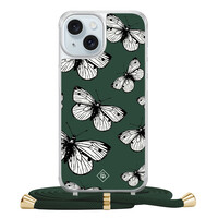 Casimoda iPhone 15 hoesje met groen koord - Vlinders