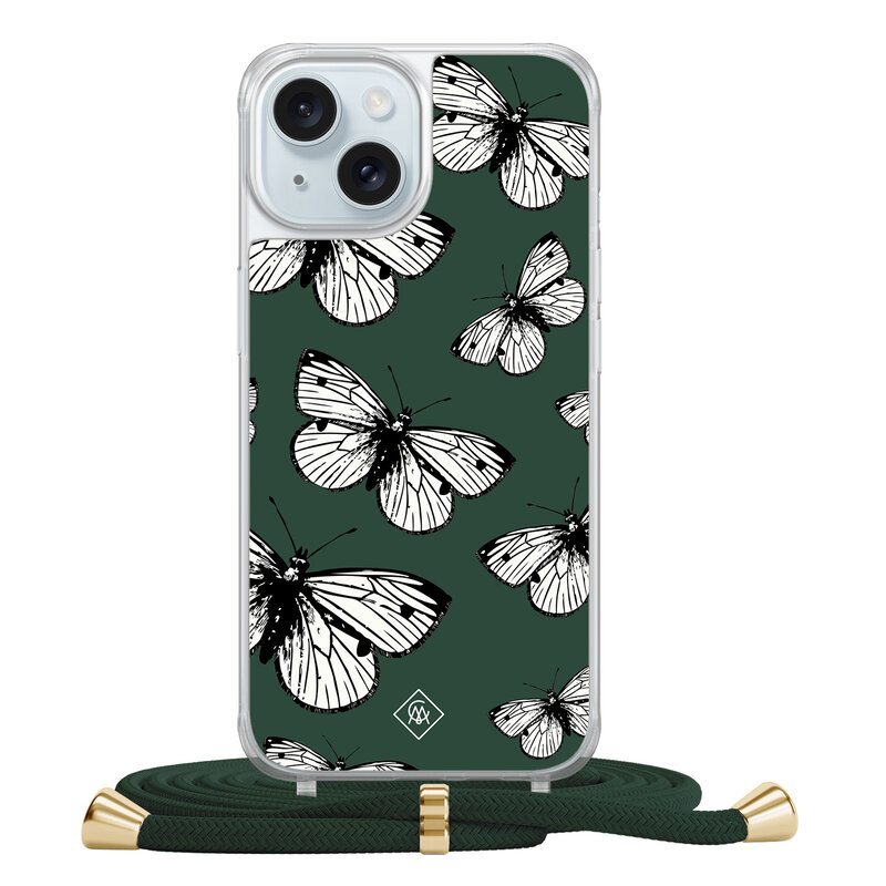 Casimoda iPhone 15 hoesje met groen koord - Vlinders