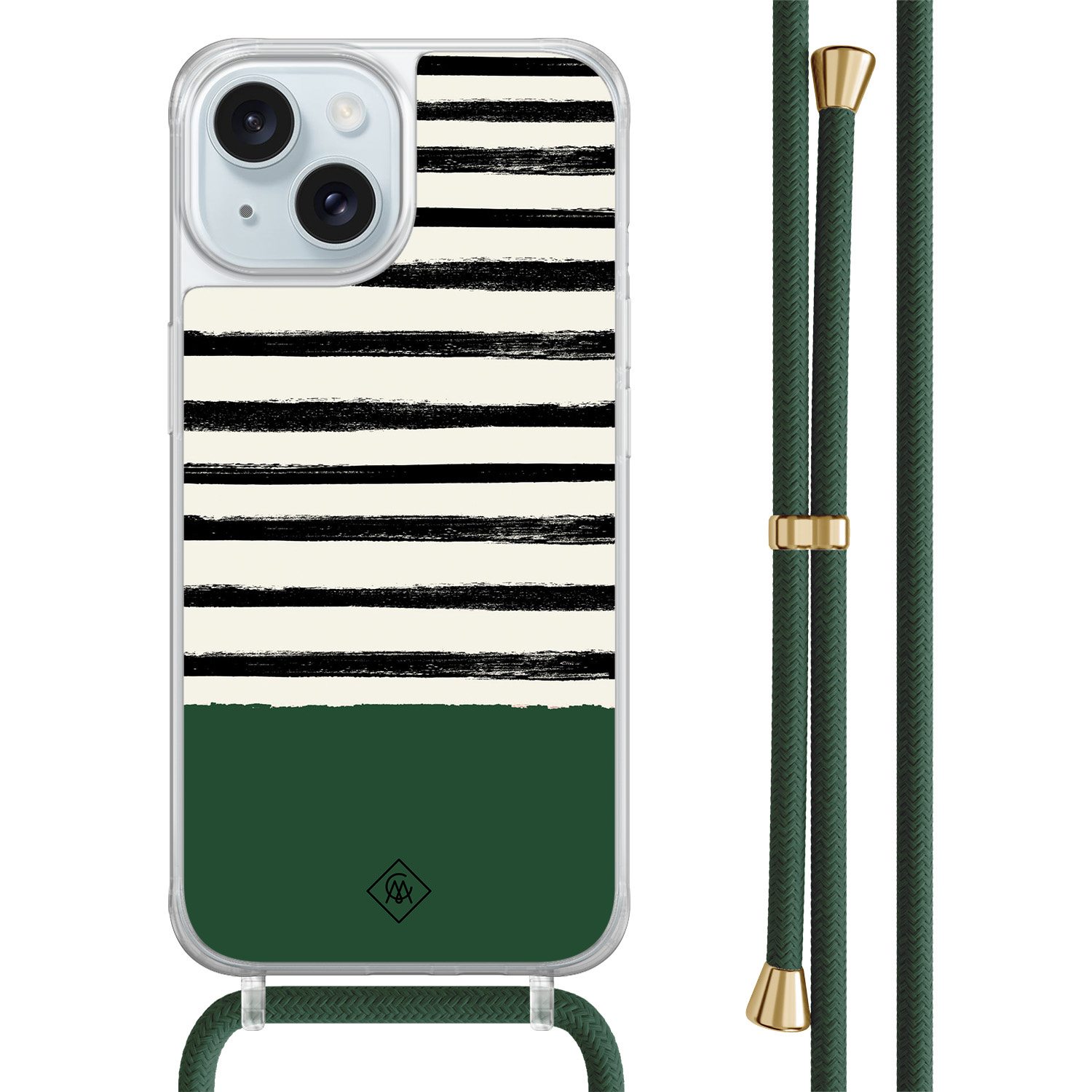 iPhone 15 hoesje met groen koord - Green stripes