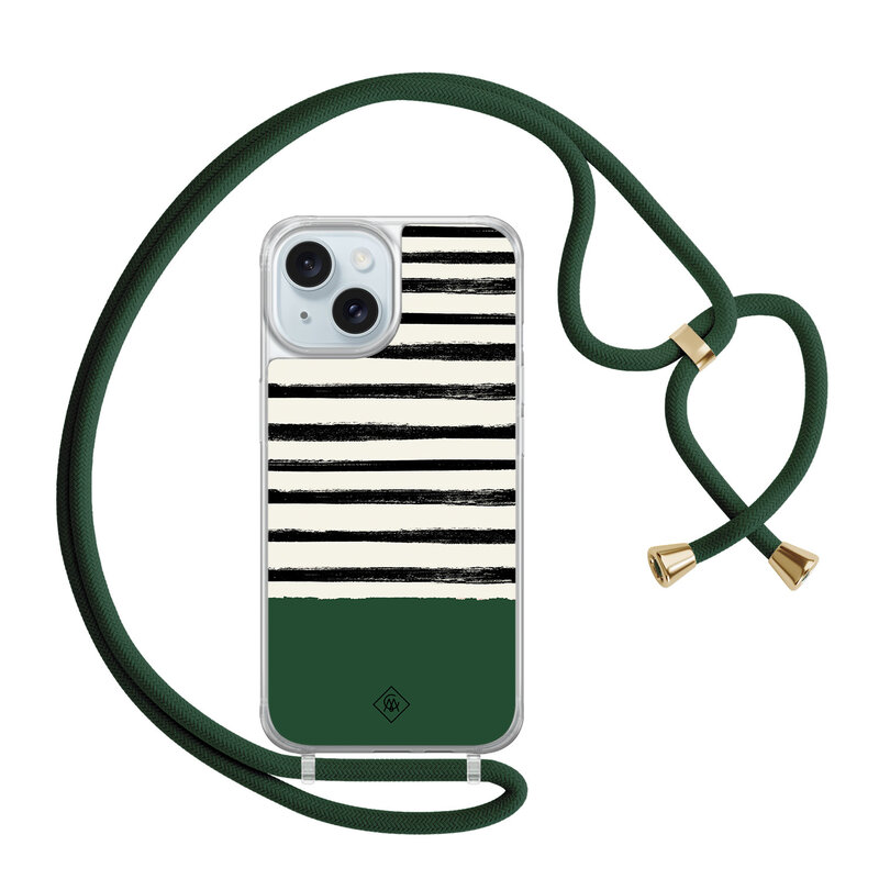 Casimoda iPhone 15 hoesje met groen koord - Green stripes