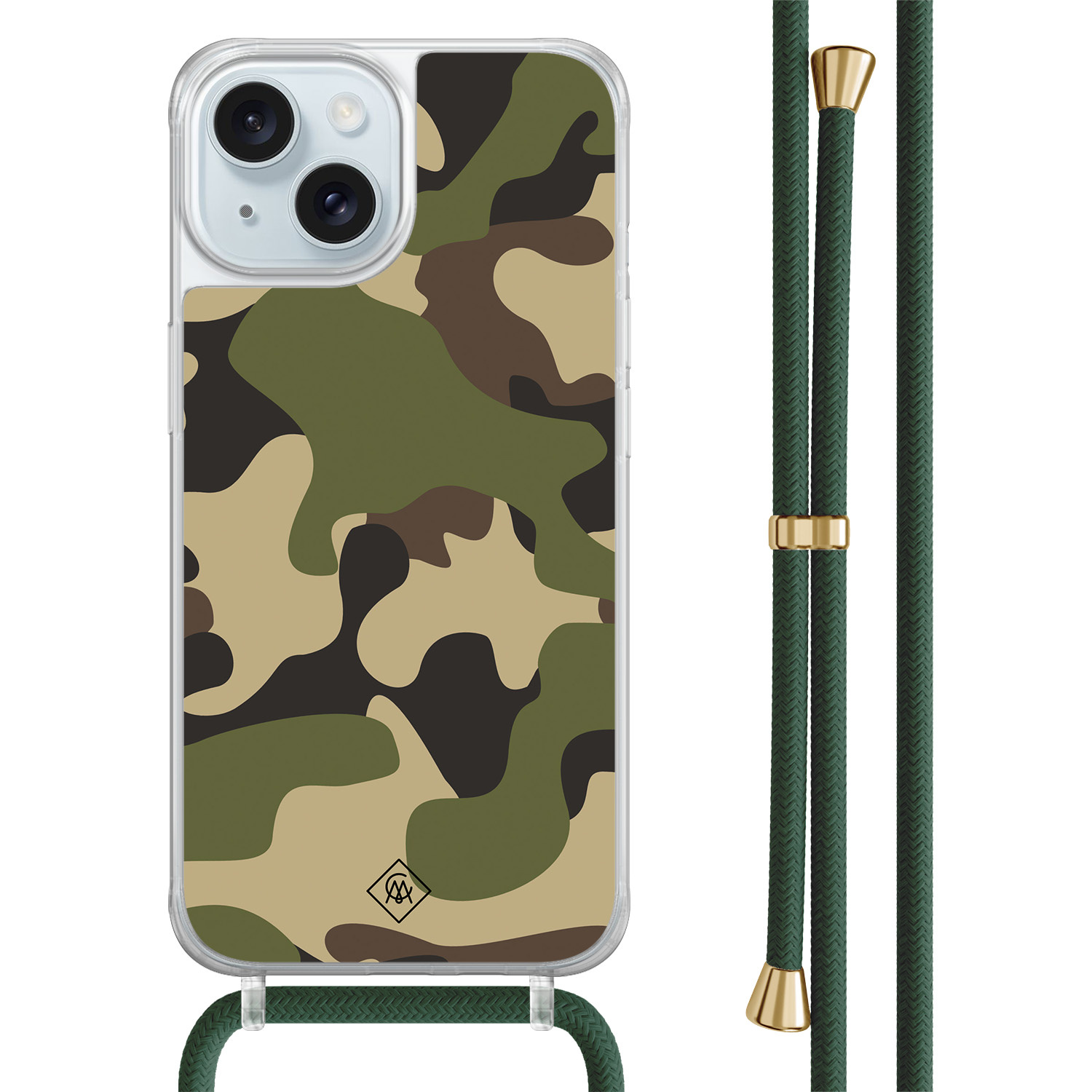 iPhone 15 hoesje met groen koord - Camouflage