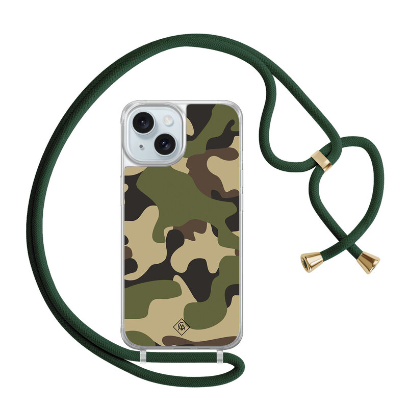 Casimoda iPhone 15 hoesje met groen koord - Camouflage