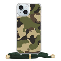 Casimoda iPhone 15 hoesje met groen koord - Camouflage