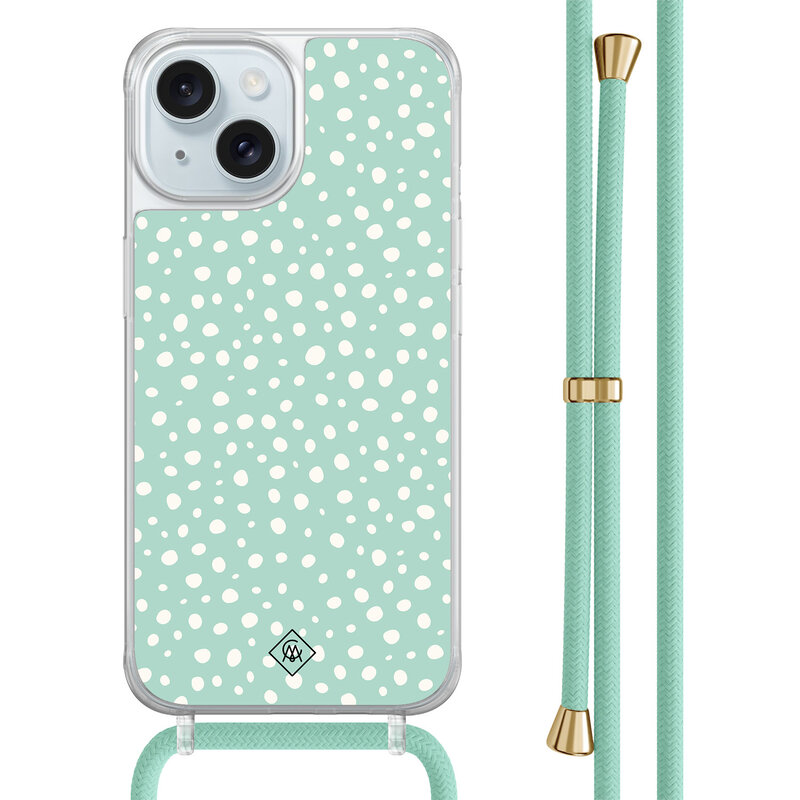 Casimoda iPhone 15 hoesje met mint koord - Mint dots