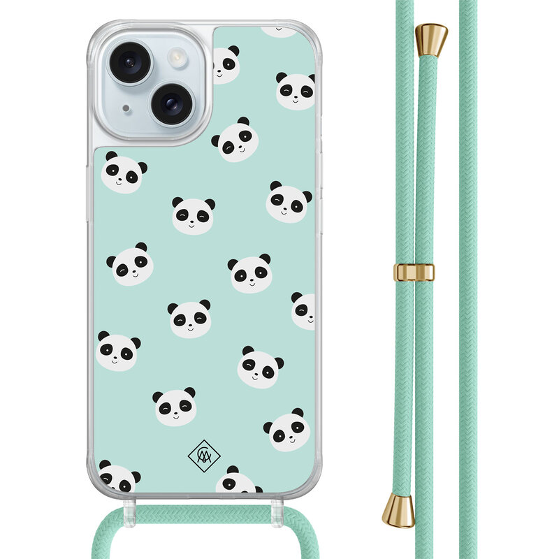 Casimoda iPhone 15 hoesje met mint koord - Panda print
