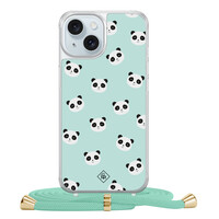 Casimoda iPhone 15 hoesje met mint koord - Panda print