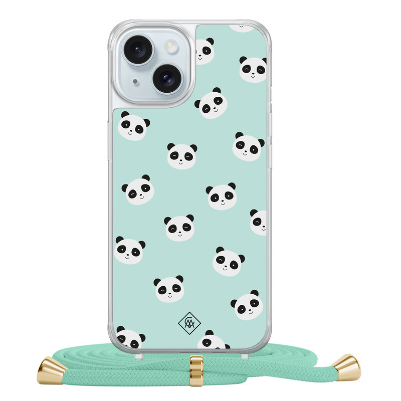Casimoda iPhone 15 hoesje met mint koord - Panda print