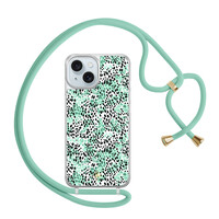 Casimoda iPhone 15 hoesje met mint koord - Luipaard mint