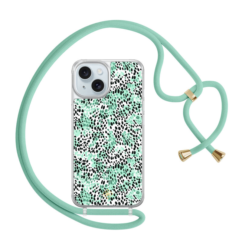 Casimoda iPhone 15 hoesje met mint koord - Luipaard mint