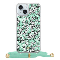 Casimoda iPhone 15 hoesje met mint koord - Luipaard mint