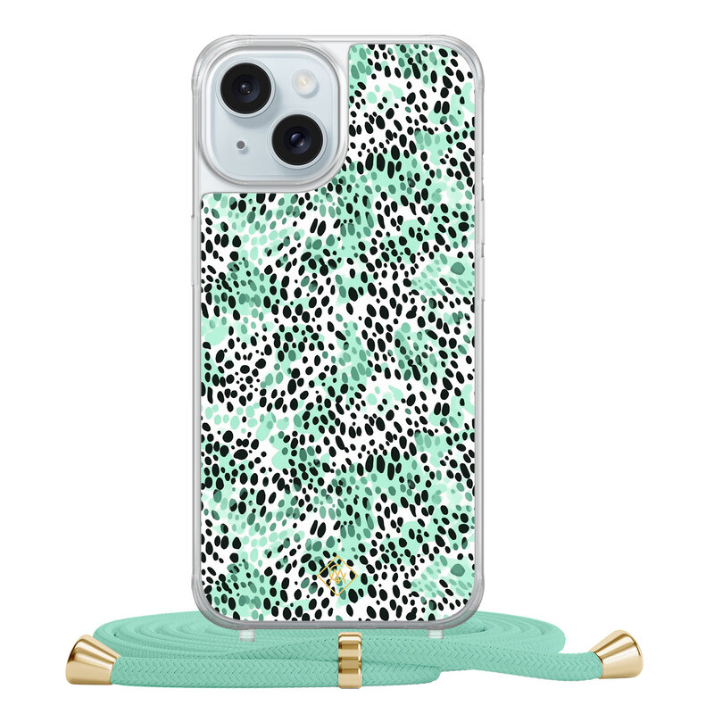 Casimoda iPhone 15 hoesje met mint koord - Luipaard mint
