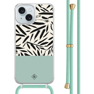 Casimoda iPhone 15 hoesje met mint koord - Abstract mint palms