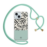 Casimoda iPhone 15 hoesje met mint koord - Abstract mint palms