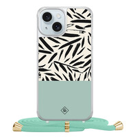 Casimoda iPhone 15 hoesje met mint koord - Abstract mint palms