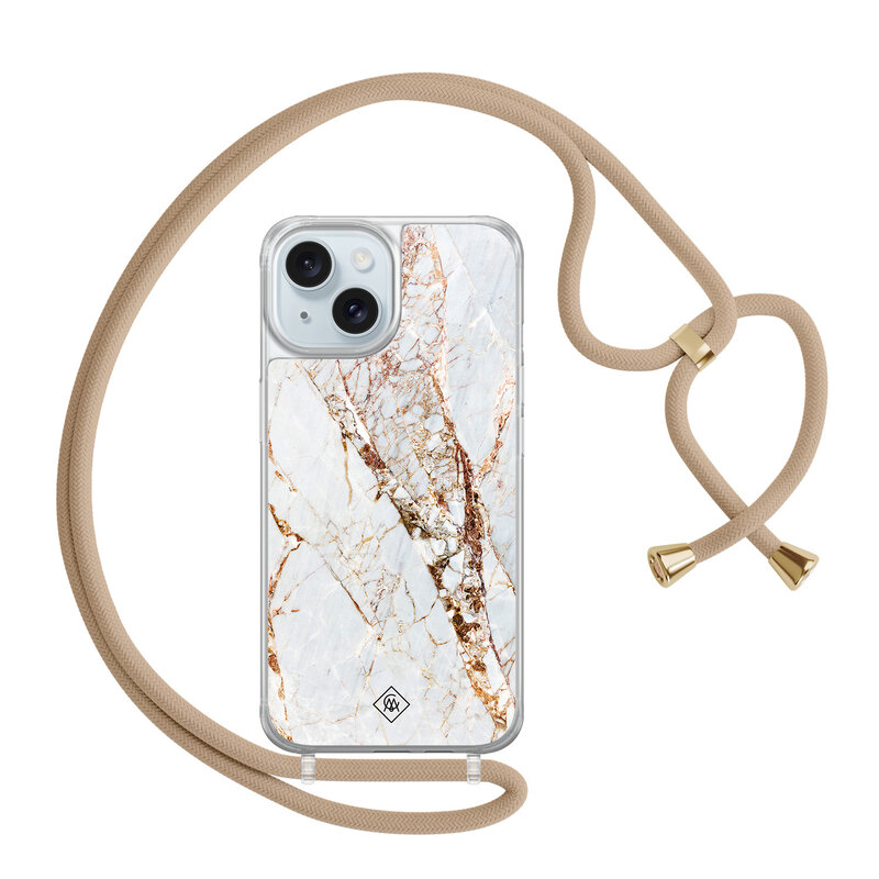 Casimoda iPhone 15 hoesje met beige koord - Marmer goud